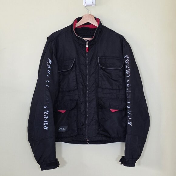 Vtg Harley Davidson Racing Jacket Mens L Black Quilted Detach Lining Pockets Zip - Picture 1 of 16
